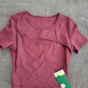 HALARA Mauve Crop Top with Cut-Out Design
